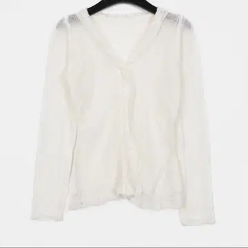 NUGU 시스루 프릴 니트 가디건 화이트