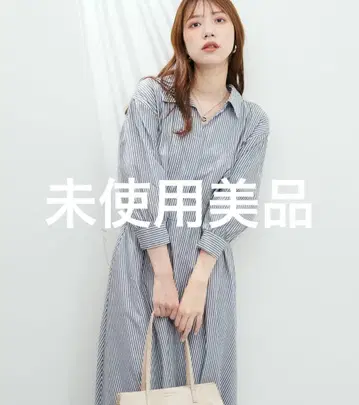 미사용 스키퍼 카라 7부 소매 원피스 스트라이프