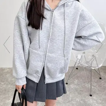 INGNI 그레이 풀 집업 후드티 M 사이즈 핑크 리브 니트 새상품