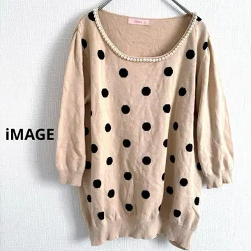 iMAGE 도트 니트 베이지 7부 소매 펄 이마쥬 L 여성용