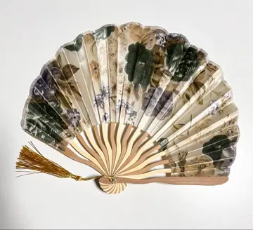 꽃무늬 부채 크림색 26cm