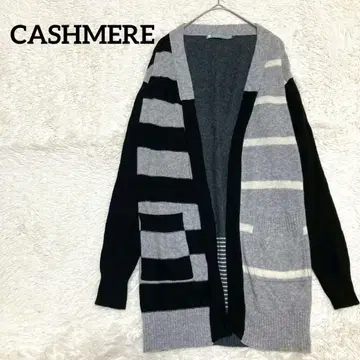 CASHMERE 세탁 가능한 캐시미어 100% 롱 가디건 배색 S 보더