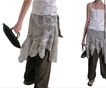 perverze Knit Lace Jagged-hem Skirt