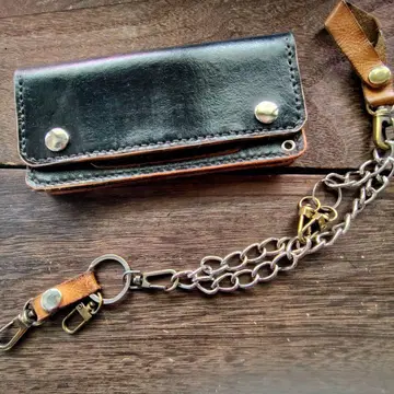 트래커 지갑 수제 염색 블랙 롱 타입