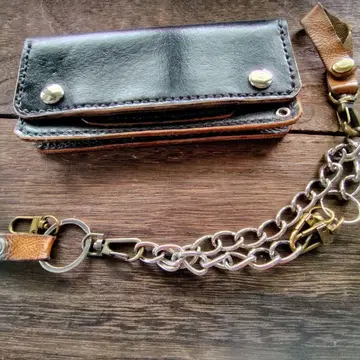 트래커 지갑 수제 염색 블랙 롱 타입