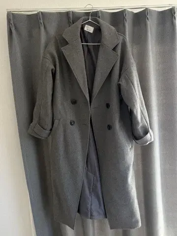 EGOIST 그레이 더블 브레스트 체스터 코트