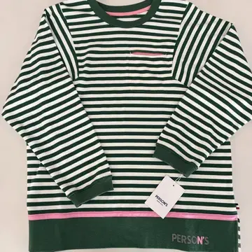 PERSON'S 그린과 화이트 스트라이프 긴팔 상의
