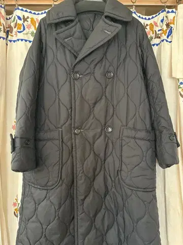 45R 블랙 퀼팅 코트 더블 브레스트