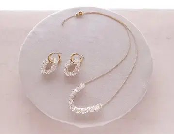 크리스탈 골드 후프 귀걸이 목걸이 세트