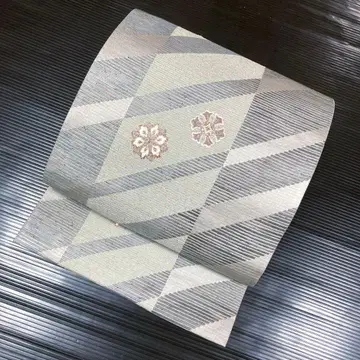 순수 실크 육통 후쿠로 오비 [ 꽃무늬 사선 라인 ]