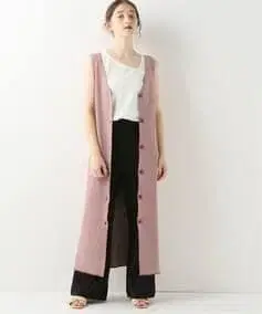 핑크 슬리브리스 롱 가디건