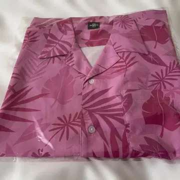 Happy 복권 C상 하와이안 셔츠 핑크 잎 패턴