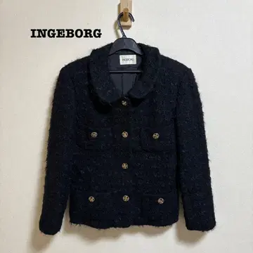 잉게보그 모헤어 혼방 샤기 자켓 블랙 골드 버튼