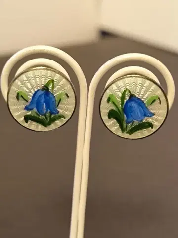 북유럽 노르웨이 빈티지 실버 에나멜 백합 꽃 귀찌