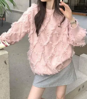 긴팔 니트 스웨터 프린지 디자인 니트 풀오버