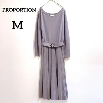 프로포션 롱 플리츠 원피스 M 퍼플 긴팔 벨트 포함 312