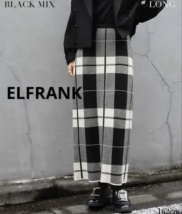 ELFRANK 체크 니트 롱 타이트 스커트 울 혼방(F)