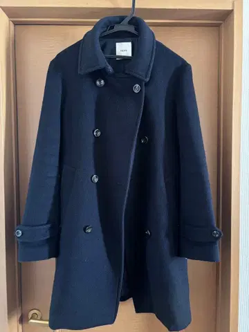 네이비 울 피 코트 더블 버튼