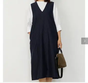 [쿠리하라 하루미] 새상품 오버롤 스커트 스트라이프 블랙 계열