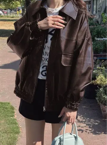 옷깃 2Way 오버 사이즈 가죽 블루종[ze863]