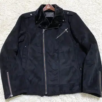 [ 컨디션 최상 3XL ] 루샤트 더블 라이더 자켓 무스탕 보아 블랙