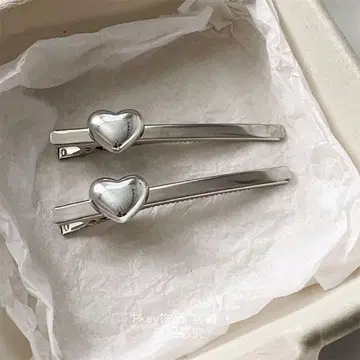실버 하트 모양 헤어핀 2개 세트