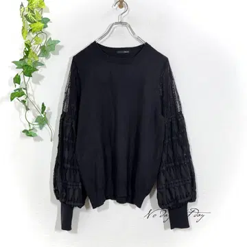 Ranan 라난 절개 레이스 벌룬 슬리브 스웨터(L) 블랙 고급