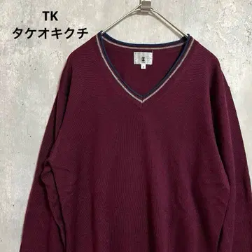 TK 다케오 키쿠치 V넥 울 니트 스웨터 깔끔 고급 캐주얼