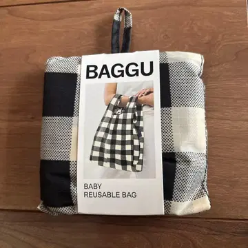 [ 미사용 새상품 ] BAGGU BABY 에코백 블랙 화이트 체크