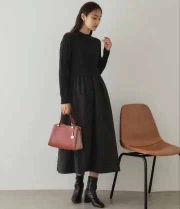 [ OPAQUE.CLIP ] 니트 x 도트 무늬 도킹 니트 원피스