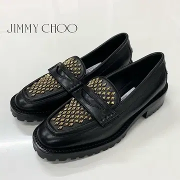 지미추 DEANNA 가죽 로퍼 스터드 블랙