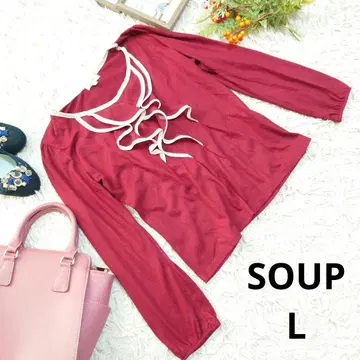 SOUP 니트 셔츠 (L) 다크 레드/화이트/바이컬러/프릴