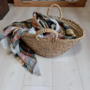 천연 소재 중형 바스켓백