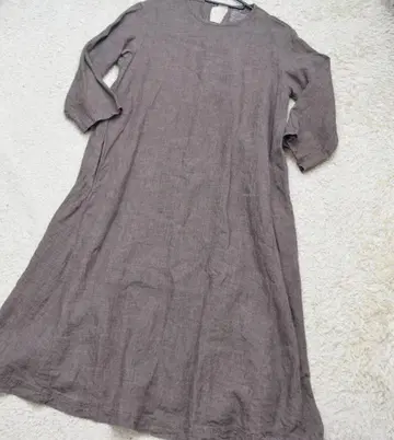 무인양품 프렌치 린넨 세탁 마감 7부 소매 원피스 린넨 100%