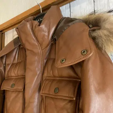 폴 스미스 브라운 가죽 다운 자켓 S