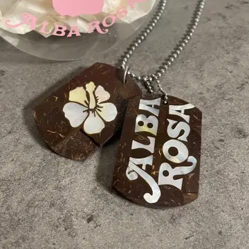 희귀! 초레어! ALBA ROSA 하이비스커스 쉘 도그택 목걸이