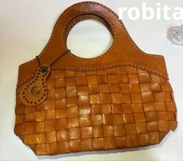 robita 브라운 가죽 뜨개질 핸드백