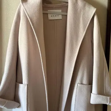 ANAYI 베이지 롱 코트 후드 부착