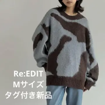 [택 포함 새상품/M] Re:EDIT 기모 마블 자카드 니트탑