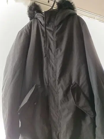 ZARA 자라 후드 퍼 보아 안감 모즈 코트 블랙