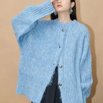 THE YOn 2WAY 모헤어라이크 믹스 샤기 니트 가디건 스카이블루