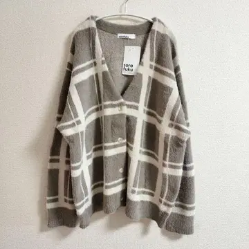 빅 사이즈 4L sorafuku 체크 무늬 가디건 니트 겉옷