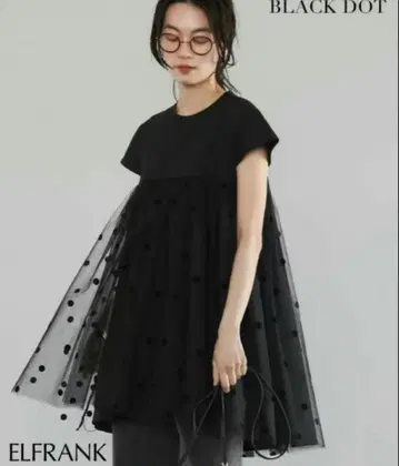 새상품급 엘프랭크 ELFRANK 블랙 도트 튜닉 반팔
