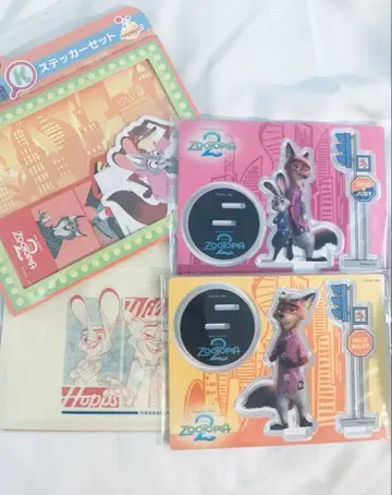 주토피아2 해피 복권 아크릴 스탠드 2종 지퍼 백 세트 스티커 세트