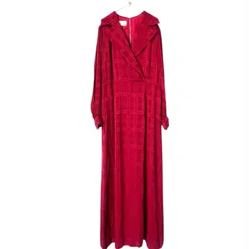 원피스 셔츠 맥시 롱 빨간색 레트로 광택 긴팔 엘레강트