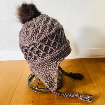 손뜨개질 귀도리 니트 모자 브라운