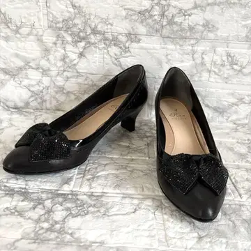 새상품급 RIZ RAFFINEE 펌프스 가죽 블랙 리본 24.5cm