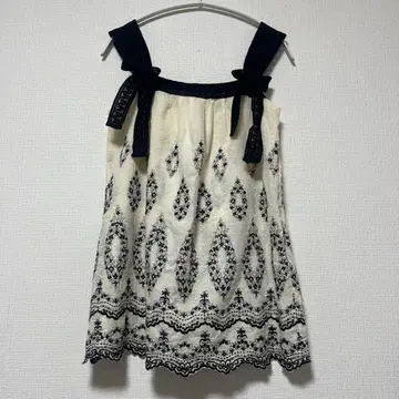 구제 y2k 모리걸 코튼 레이스 리본 자수 슬리브리스 상의 2