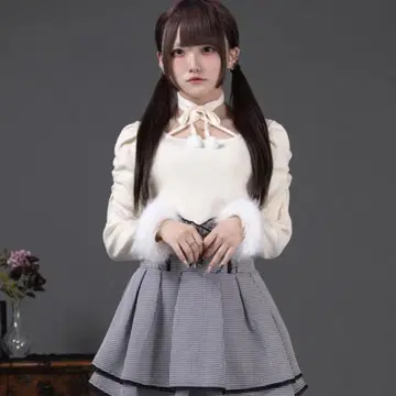 palelfy 퍼 달린 리본 소매 컨셔스 니트