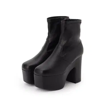 스퀘어 힐 스트레치 부츠 통굽 부츠